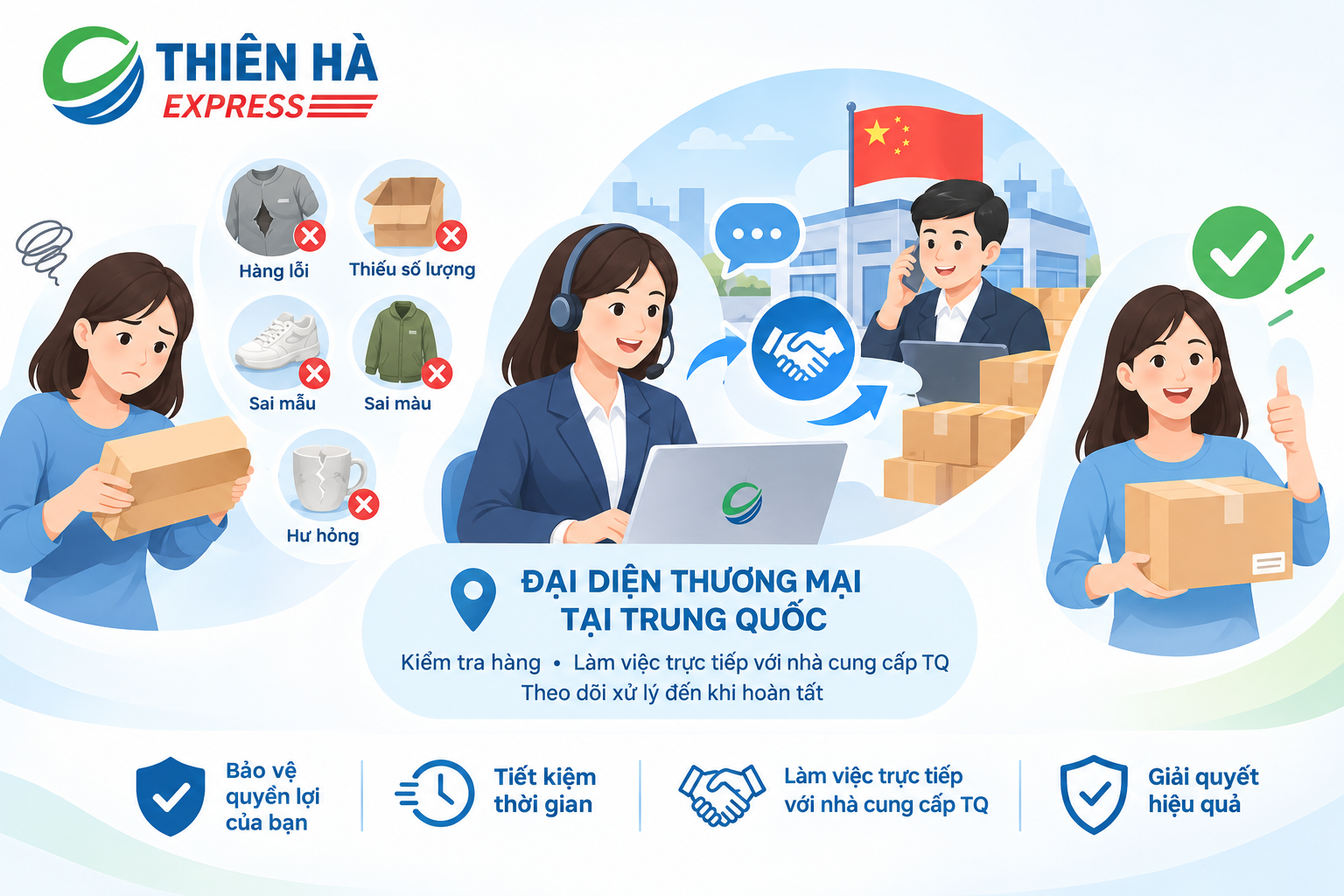 Đại diện thương mại tại Trung Quốc xử lý hàng lỗi thiếu sai mẫu