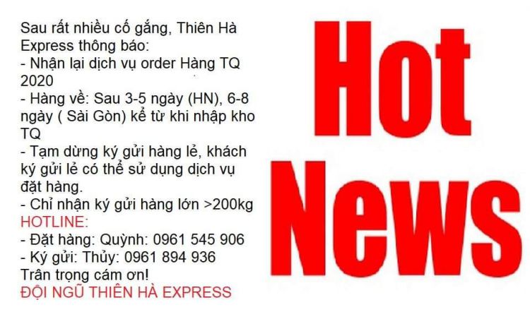 THIÊN HÀ EXPRESS NHẬN ORDER HÀNG TRỞ LẠI! NHẬN THÔNG QUAN HÀNG SLL CHÍNH NGẠCH
